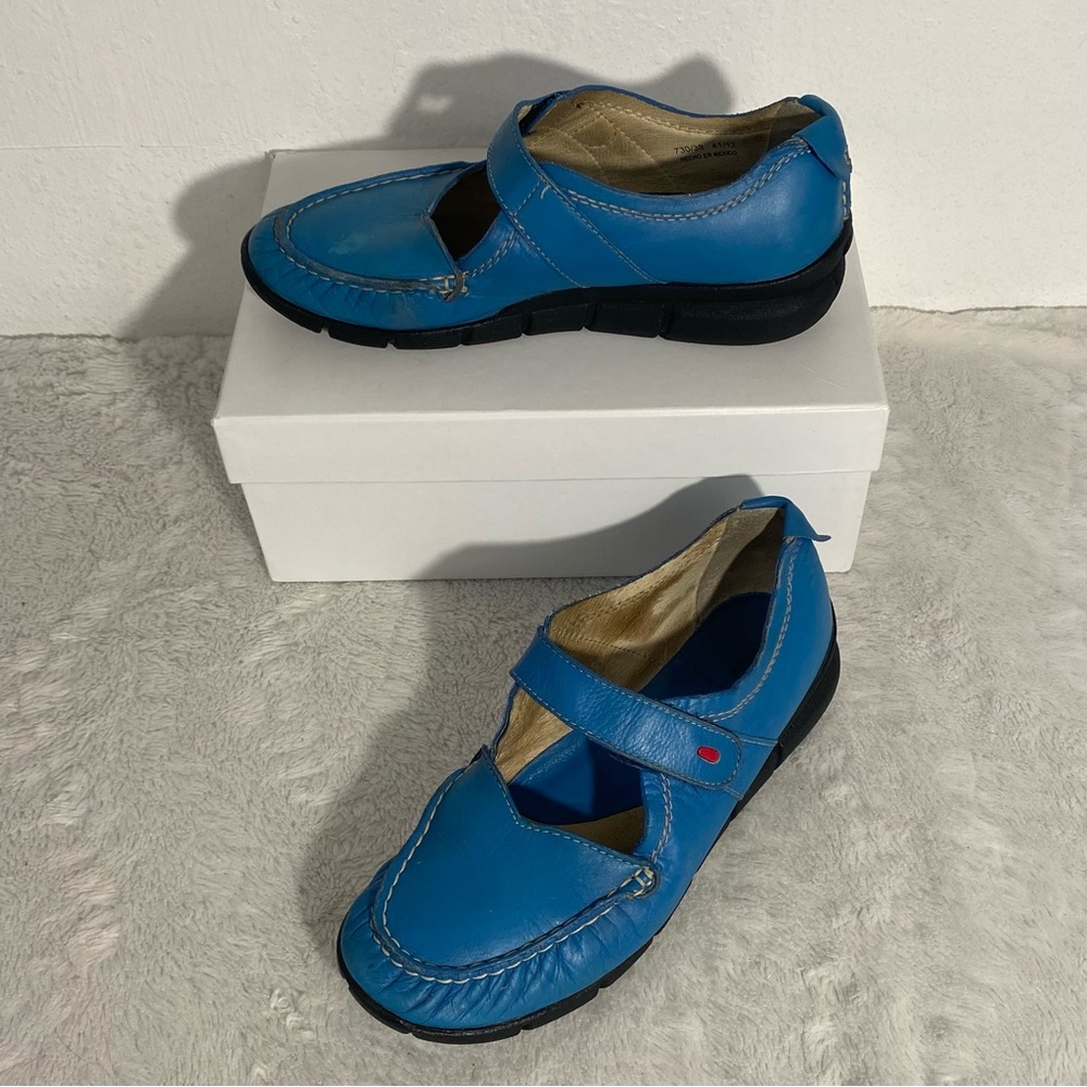 Wolky Blue Leather Mary Jane Flats Size 38 EU (7 US) Adjustable Straps